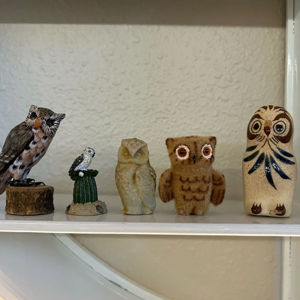 Vintage Charming Owl Figurine Set bundle deal Multicolor Home Decor collectible